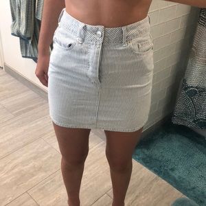 Blue pinstripe denim skirt
